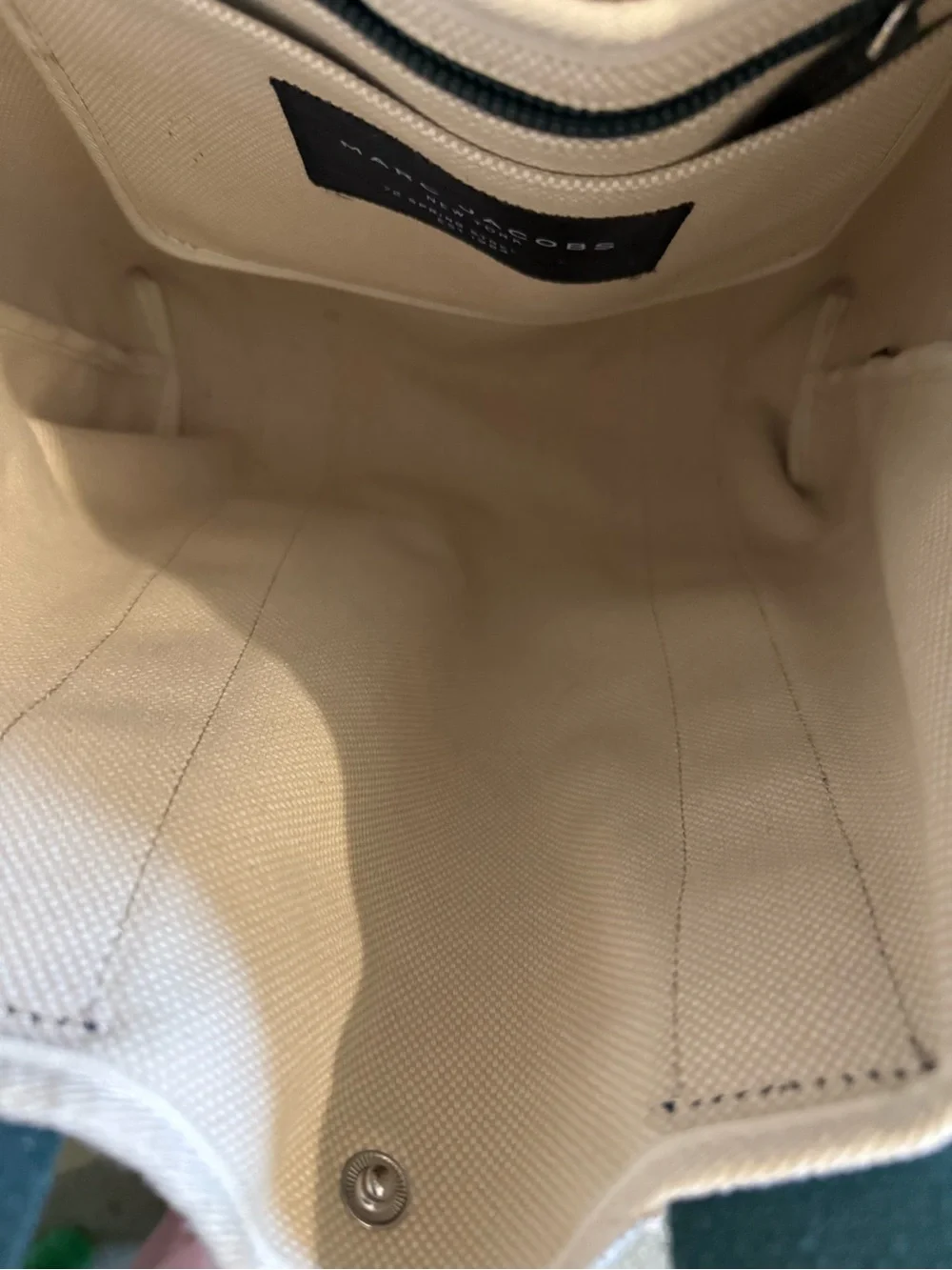 Marc Jacobs Teal Canvas Messenger Tote with Cream Trim